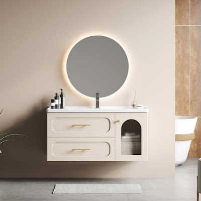 39.37'' Single Bathroom Vanity with Ceramic Top
