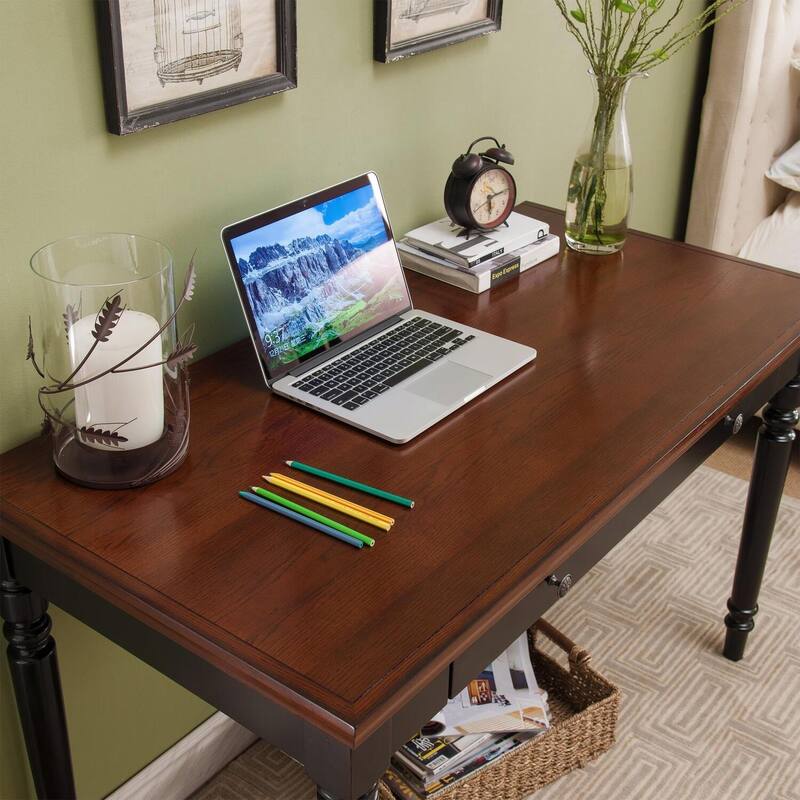 Turned Leg Laptop Desk - Drop Front Keyboard Drawer - Antique Ambiance Writing Table