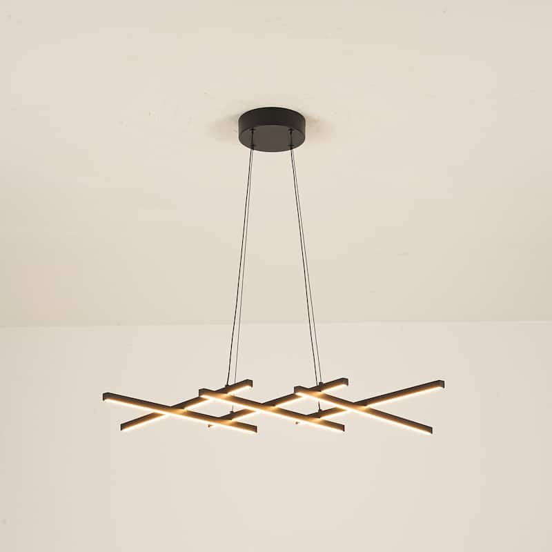 1-Light Modern Linear Black Metal LED Adjustable Pendant Light for Dining Room - 41.3 in. W x 19.7 in. D x 1.2 in. H - 41.3 in. W x 19.7 in. D x 1.2 in. H - Black