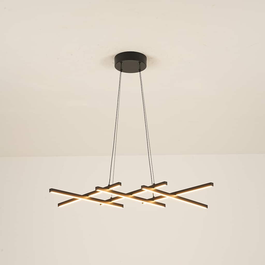 1-Light Modern Linear Black Metal LED Adjustable Pendant Light for Dining Room - 41.3 in. W x 19.7 in. D x 1.2 in. H