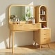 preview thumbnail 1 of 5, 48 Inch Fluted Makeup Vanity Desk with Mirror, Glass Top, Charging Station, 4 Drawers and Cabinet Natural