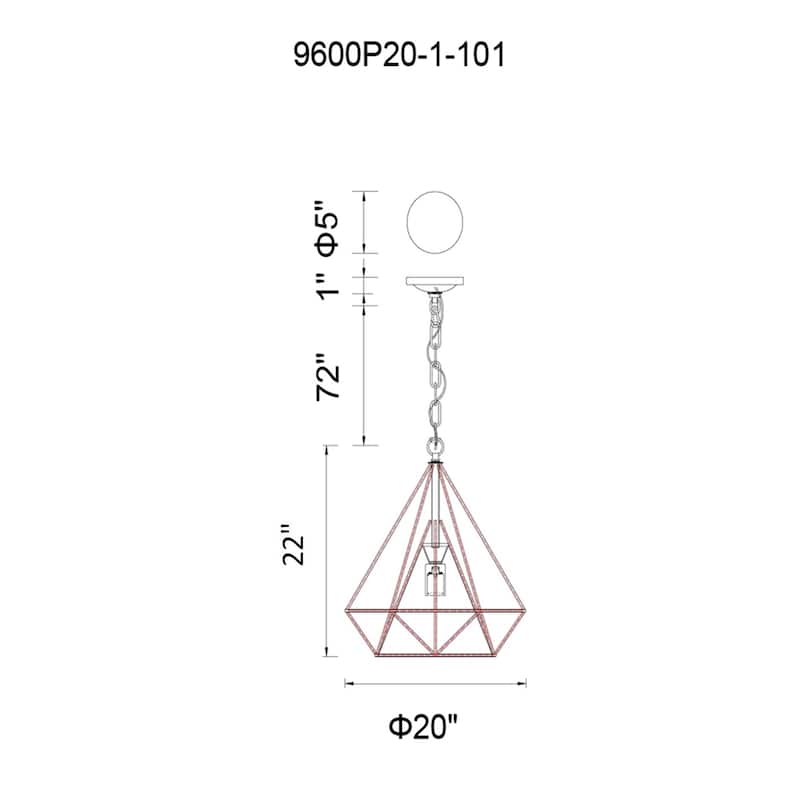 Diamond 1 Light Down Pendant With Black Finish
