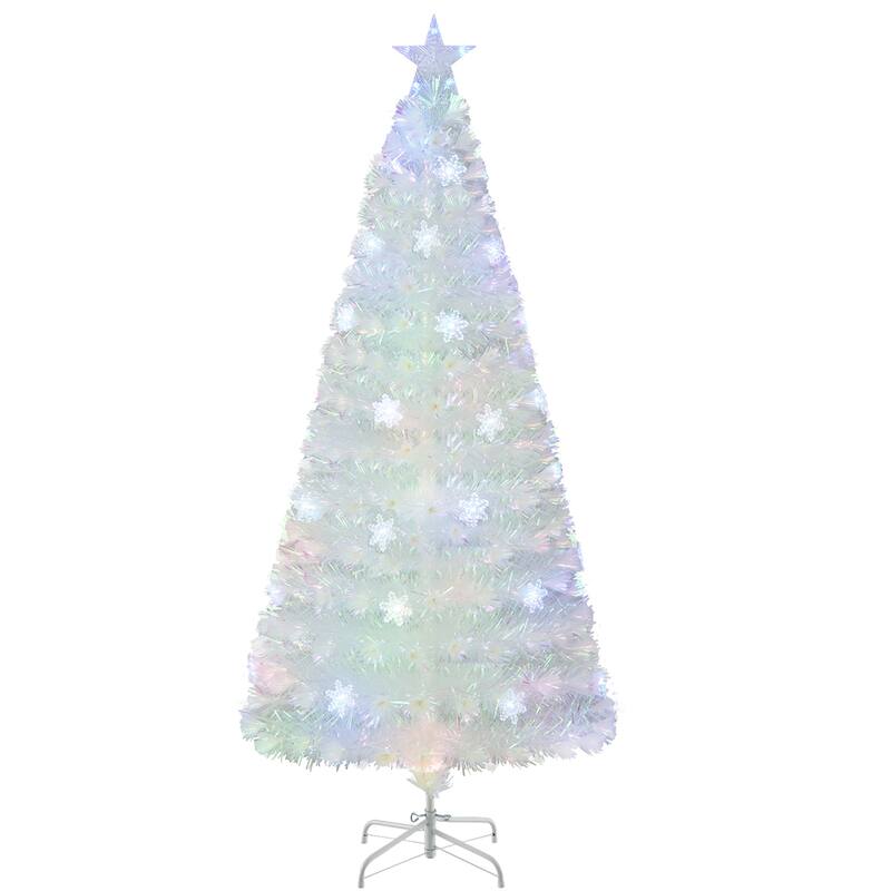 Gymax 5/6/7 FT Pre-Lit Fiber Optic Christmas Tree White Artificial - 6 Foot