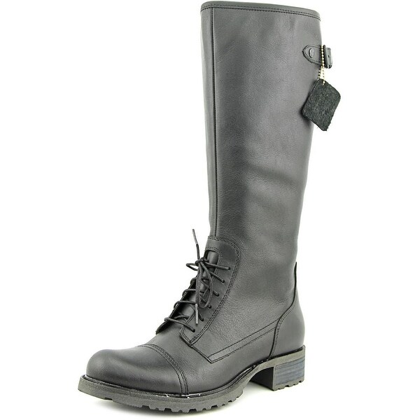 Sebago Saranac Lace High Women Round Toe Leather Black Knee High Boot