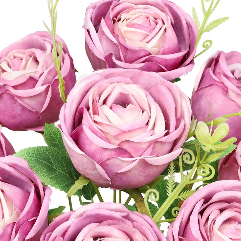 Set of 2 Rose Mauve Artificial Vintage Cabbage Rose Flower Stem Bush Bouquet 17in - 17" L x 10" W x 10" DP