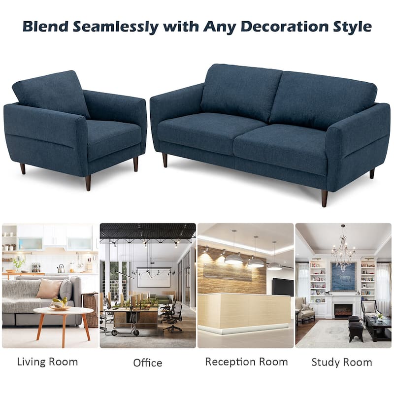 Gymax 2 Pieces Living Room Sofa Set Modern Fabric Sofa Couch & Accent