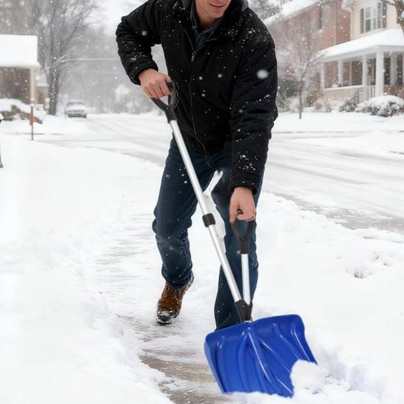 18" Wide Lightweight Snow Pusher Ergonomic Snow Shovel for Driveway, Walkway - Blue
