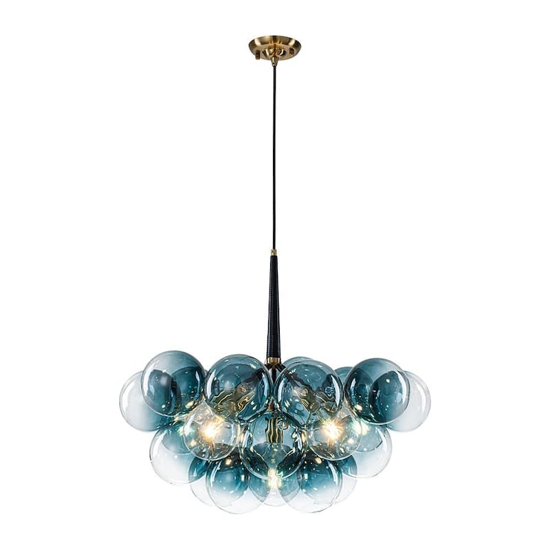 Glam Art Deco Cluster Glass Globe Blue Bubble Chandelier - Gradient Blue Bubbles