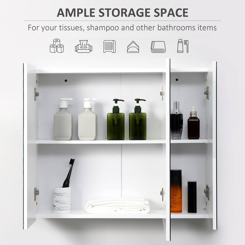 kleankin White Bathroom Medicine Cabinet with Mirror, Wall Mounted Bathroom Mirror Cabinet with 3 Doors, Adjustable Shelves