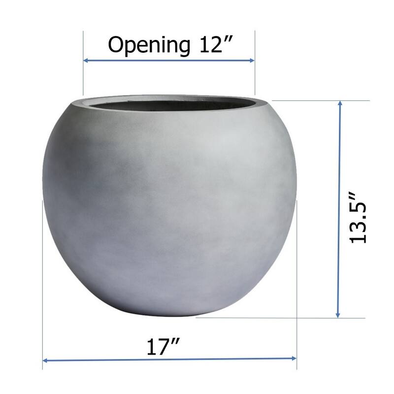 DreamPatio Riverside Fiberstone Modern Sphere Planter for Indoor/Outdoor - 17x17x13.5 - Grey