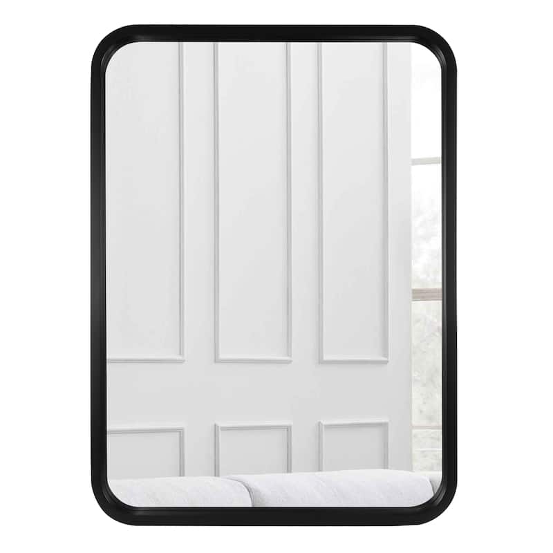 Round Corner Rectangle Farm Wall Mirror with Solid Wood Frame