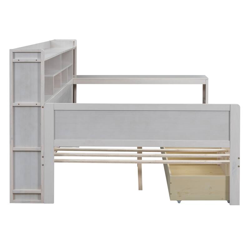 Bed with Two Storage Drawers and Study Desk
