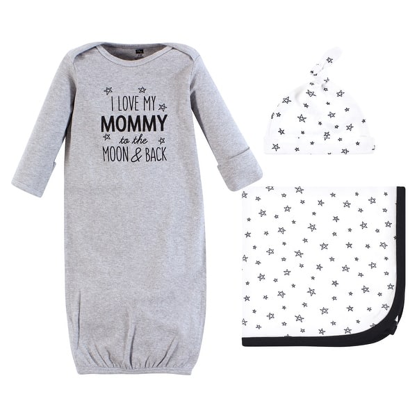 slide 1 of 1, Hudson Baby Gown, Swaddle Blanket and Cap or Headband, Mom Moon And Back, 0-6 Months - Mom Moon And Back 0-6 Months - Mom Moon And Back