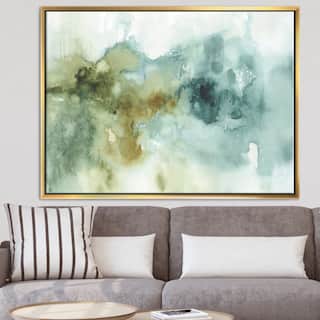 Designart "Abstract Watercolor Green House" Modern & Contemporary Framed Canvas - Blue