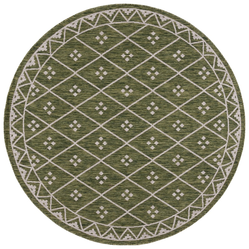 SAFAVIEH Courtyard Mauriceta Indoor/ Outdoor Waterproof Patio Backyard Rug - 6'7" Round - Green/Grey