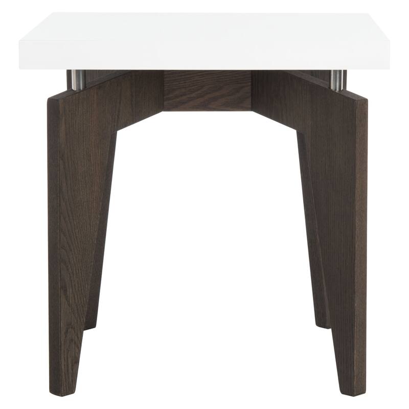 SAFAVIEH Loris Mid-Century Modern White/ Dark Brown Lacquer End Table - 19.6" x 19.6" x 19.6" - 20Wx20Dx20H - White/Dark Oak