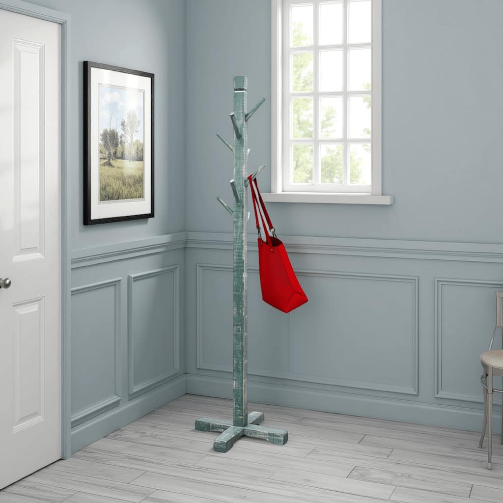 Rena Coat, Hat Rack Stand, 8 Wood Stems, 72 Inch Rustic Green Mahogany