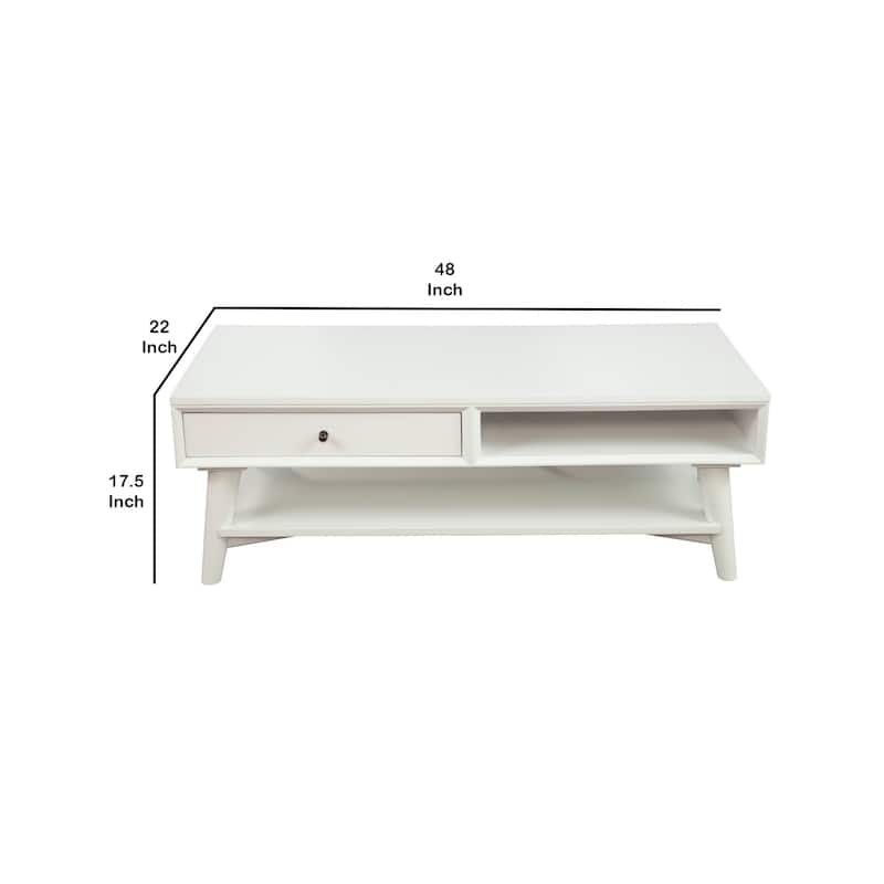 Coffee Table with 1 Drawer and Open Shelf, White