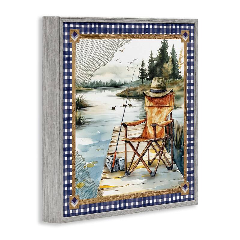Stupell Fishing Chair on Dock Framed Giclee Art Design By Nicole DeCamp