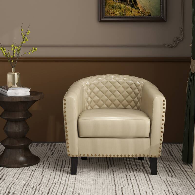 Axia 4 Set Modern Faux Leather Barrel Accent Chairs with Wood Legs