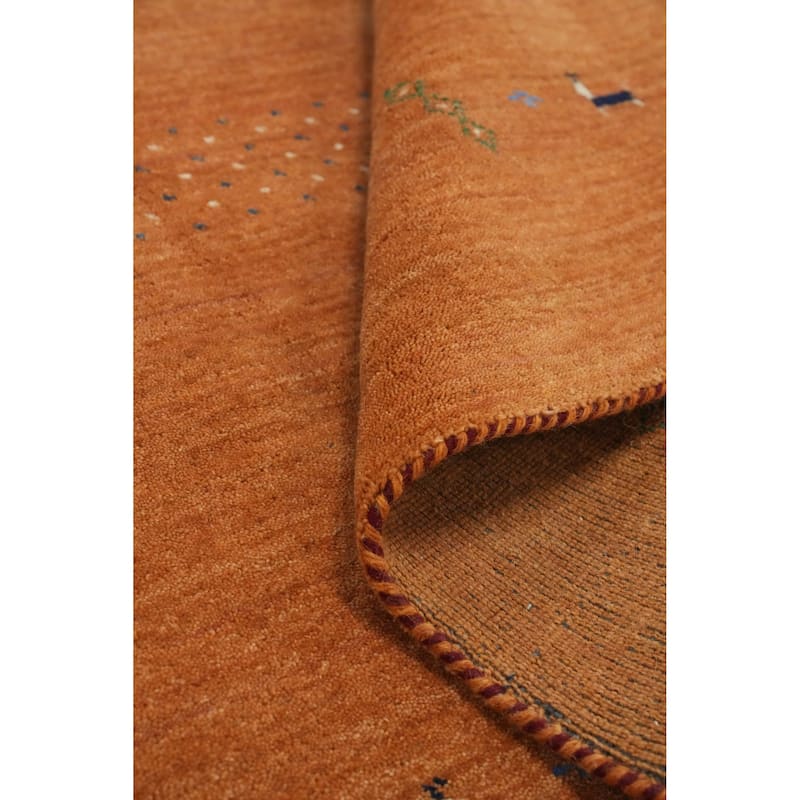 Hand Knotted Oriental 100% Wool Carpet Tribal Animal Pictorial Oranges & Rust Gabbeh Area Rug - 7' 11'' X 7' 8''