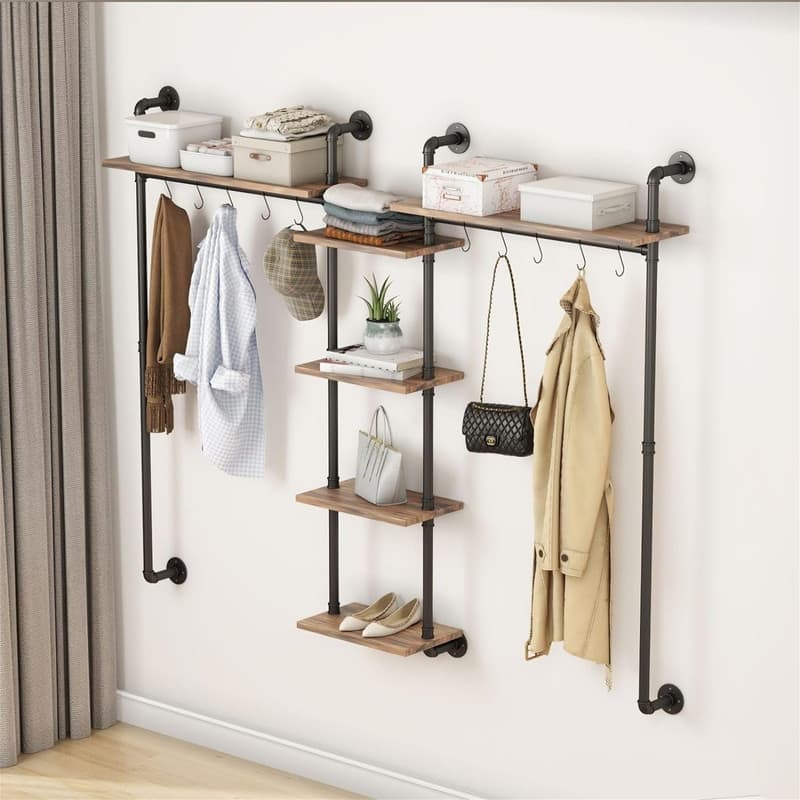 Wall Mounted Pipes Clothes Racks - 7.9"D x 78.7"W x 58.7"H