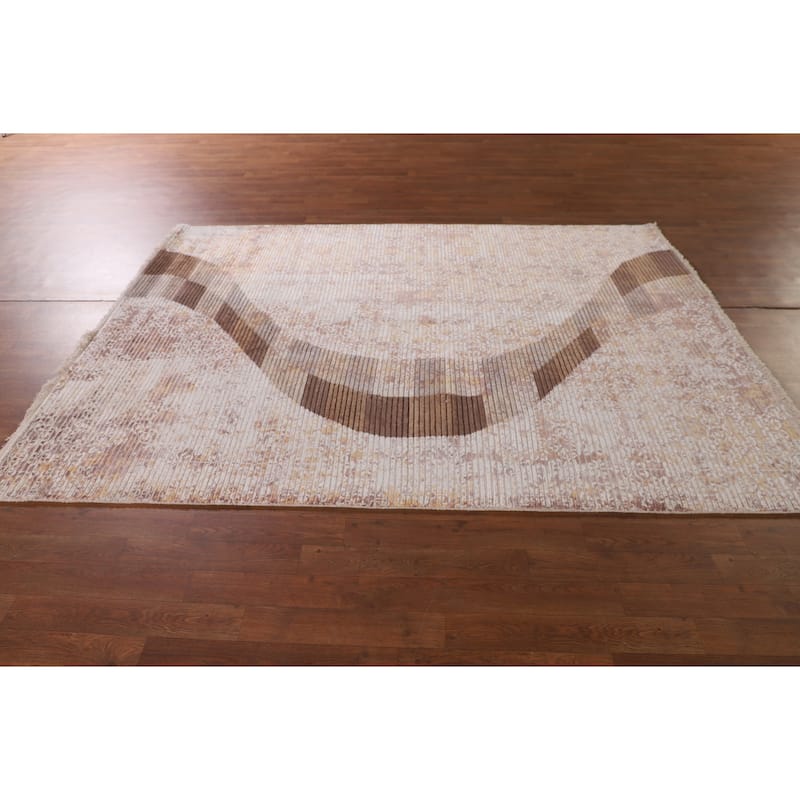 Striped Abstract Modern Area Rug Hand-Knotted Wool Carpet - 5'8" x 7'10"