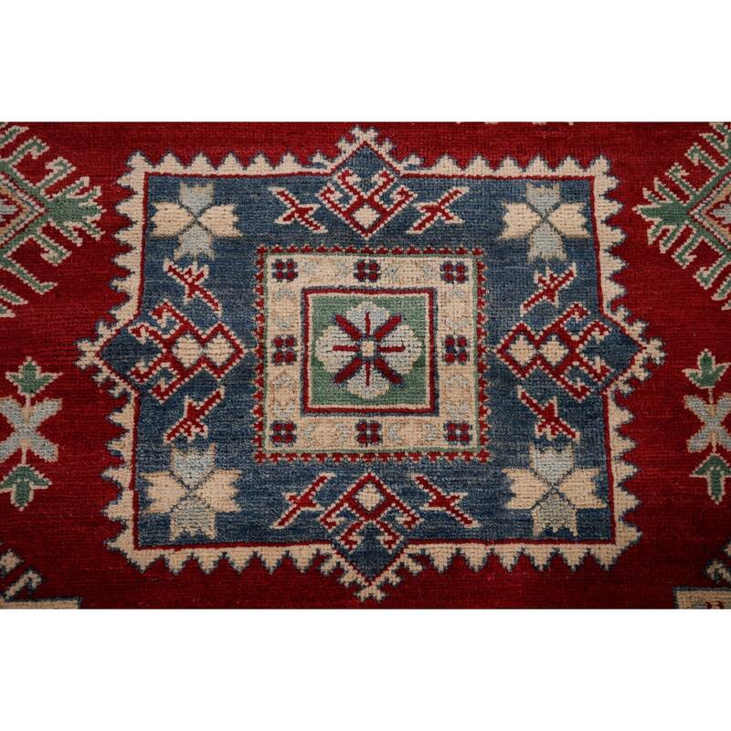 Geometric Red Kazak Oriental Area Rug Hand-Knotted Wool Carpet - 5'1" x 6'8"