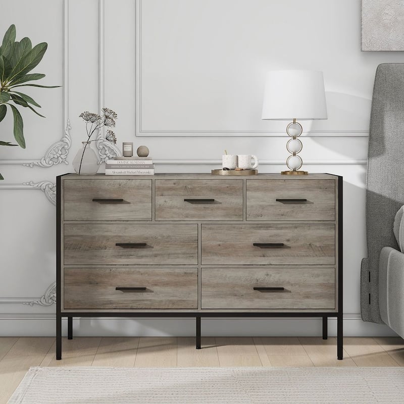 48.58" Modern Rustic Grey Wood Dresser Chest With Drawers