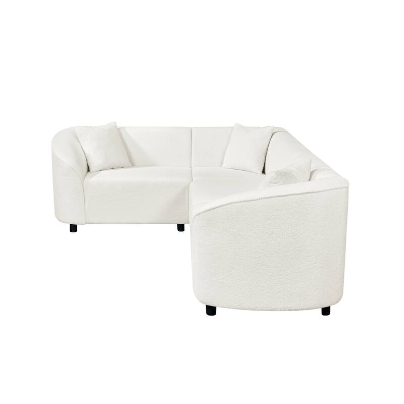 L-Shaped Curved Sectional Sofa, Boucle Upholstered 4-Seater Sofa, Corner Sofa with Pillows for Living Room, Apartment