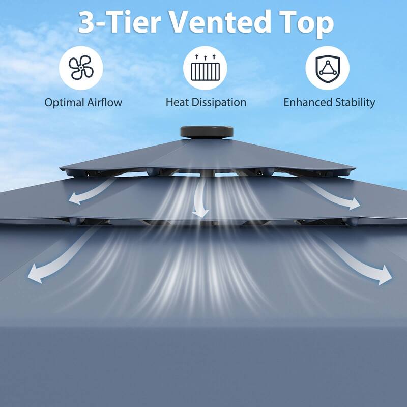 Costway 10 FT Solar Patio Umbrella with 32 LED Lights 3-Tier Vented