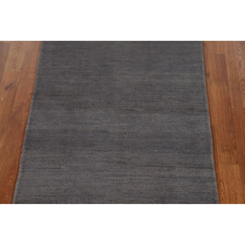 Gray Modern Gabbeh Oriental Runner Rug Handmade Solid Wool Carpet - 2'9"x 6'10"