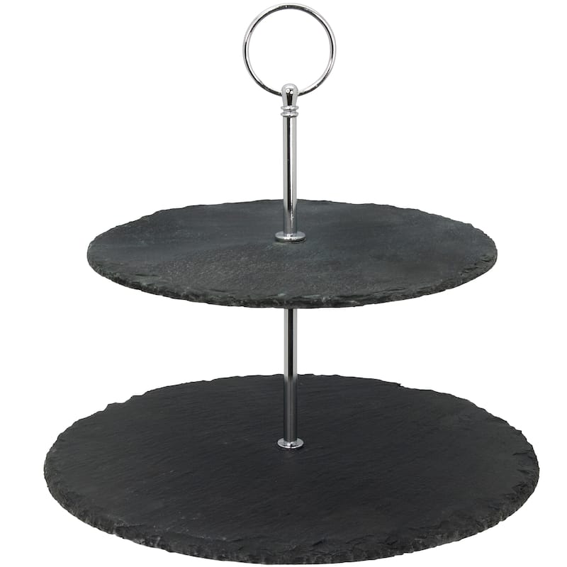 Creative Home 2-Tier Natural Slate Serving Stand - Black