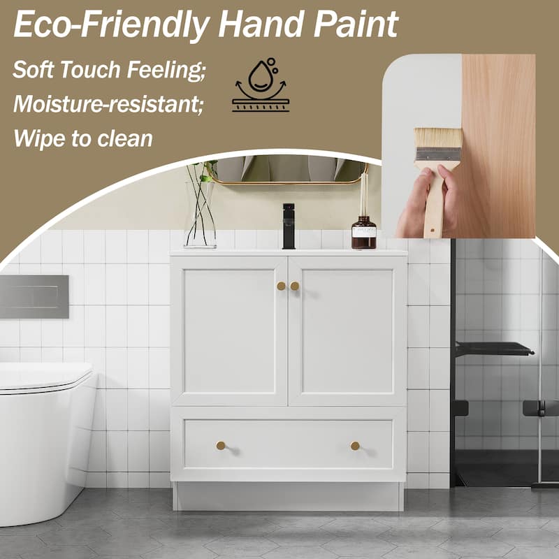 Solid Wood Bathroom Vanity Cabinet with Ceramic Undermount Sink Top Skirting Design