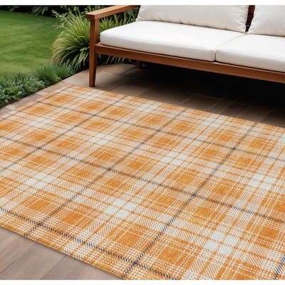 HomeRoots Plaid Transitional Rectangle Outdoor Rug
