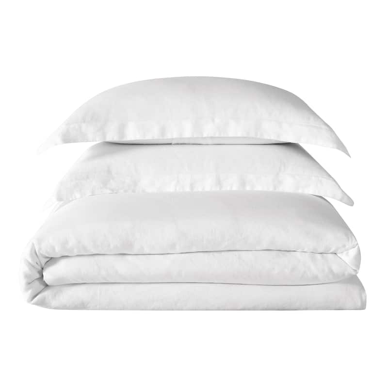 Brooklyn Loom Natural Flax Linen 3-piece Duvet Cover Set - White - Queen