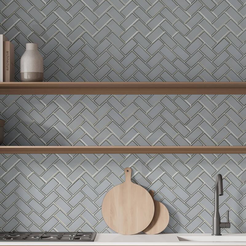 Ackland AKM-G-RI2X4BHB-CA Rivella - 12" x 14" Glass Herringbone Wall