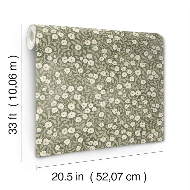 Chesapeake Poppy Trail Green Floral Wallpaper