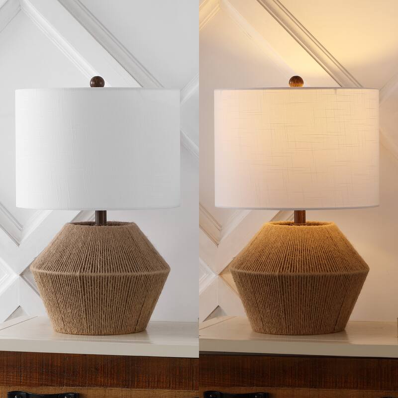 Theodore 21.75" Coastal Rustic Iron/Rope LED Table Lamp, Brown by JONATHAN Y