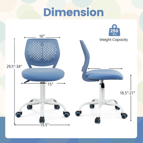 dimension image slide 0 of 2, Ergonomic Children Study Chair with Adjustable Height - 19.5”L x 19.5”W x 29.5”-34”H