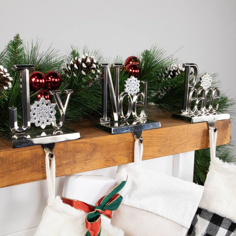 Peace, Joy and Noel Metal Christmas Stocking Holders - 6.5" - Set of 3