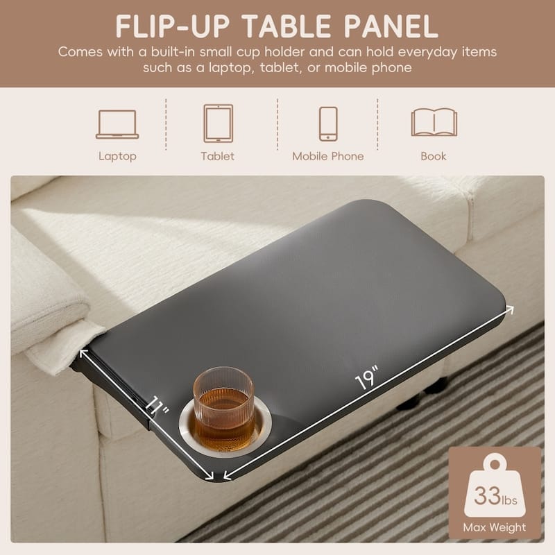 117" Modular Sectional Pull-out Sofa Bed with Flip-up Table Panel, Reading Lamp and Charging Ports