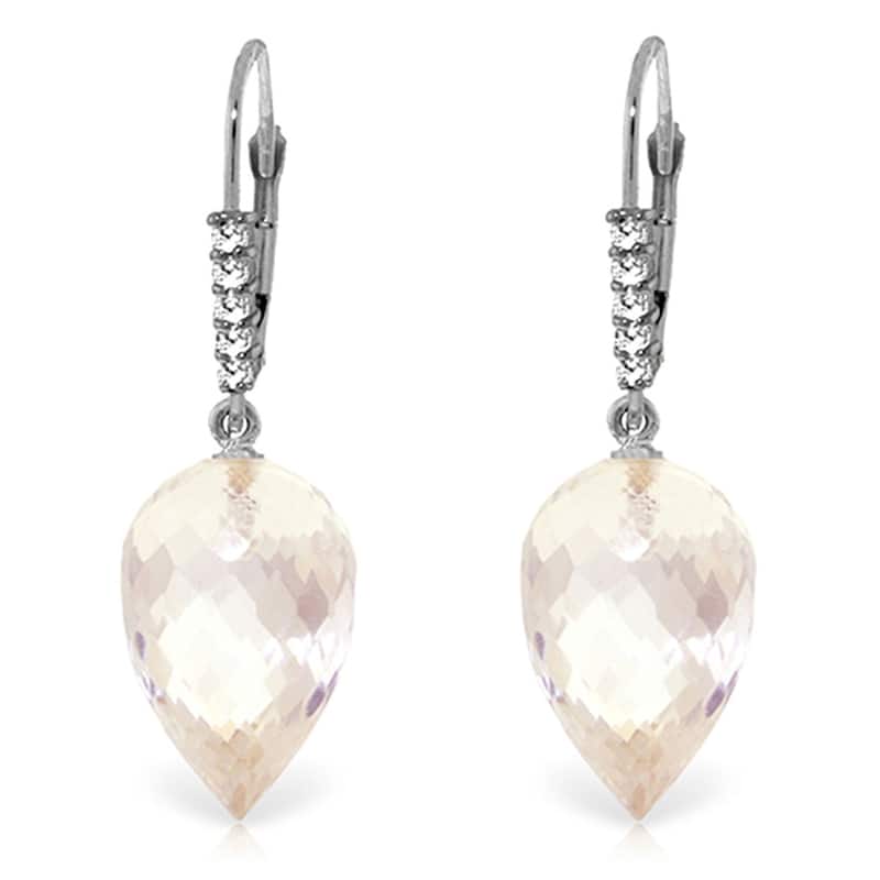 24.65 Carat 14K Solid Gold Drop Briolette White Topaz Diamond Ear - White