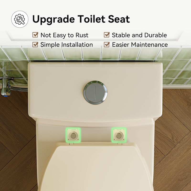 HOROW 1 Piece High Efficiency Dual Flush Elongated Toilet Biscuit 0.8 1.28 GPF Seat Included