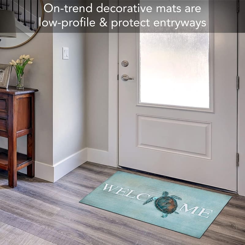 Sea Turtle Welcome Indoor/Outdoor Floor Mat Made in The USA Low Profile, Protective Non-Skid Rubber Backing, 29.5" by 17.75"
