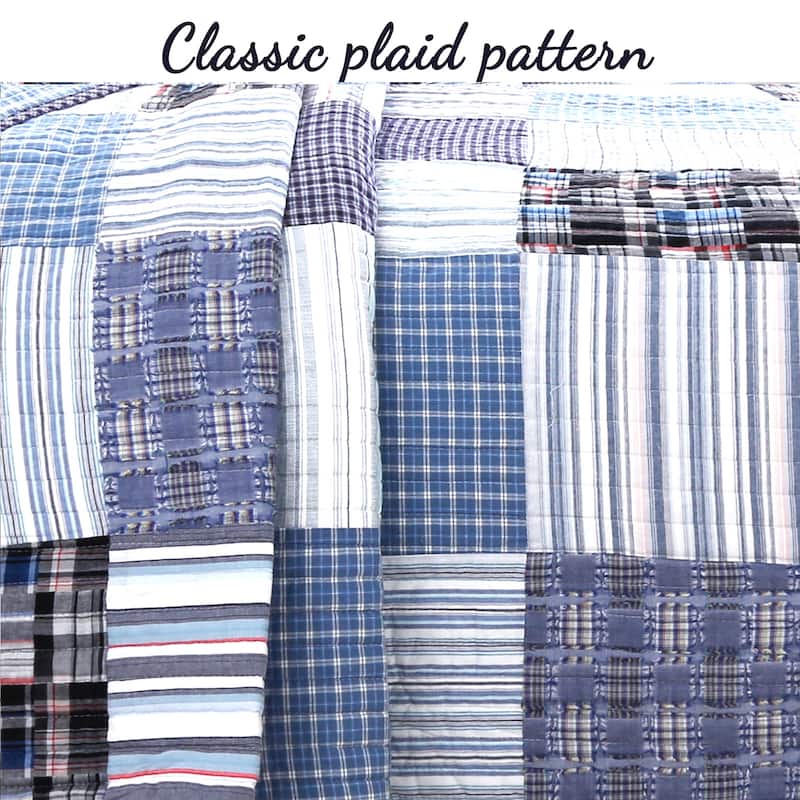 Copper Grove Stornoway Plaid Denim Patchwork Quilt Bedding Set