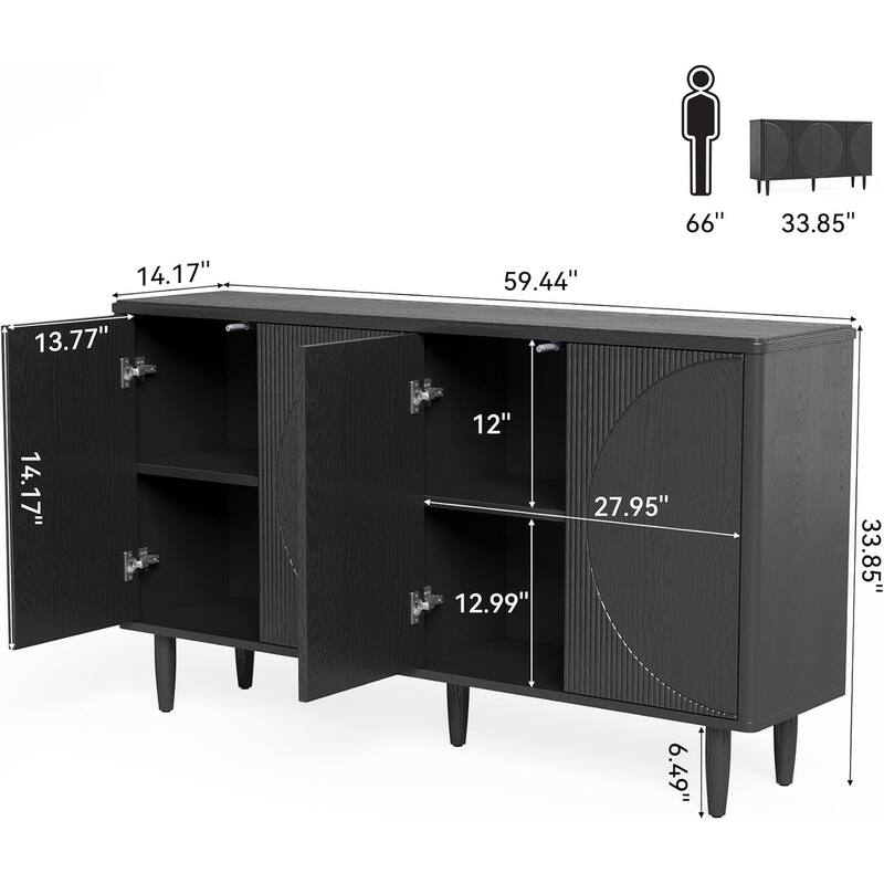 Walnut Kitchen Pantry Cabinet with 6-Tier Storage Shelves and Metal Handle - 59.44”L x 14.17”W x 33.85”H