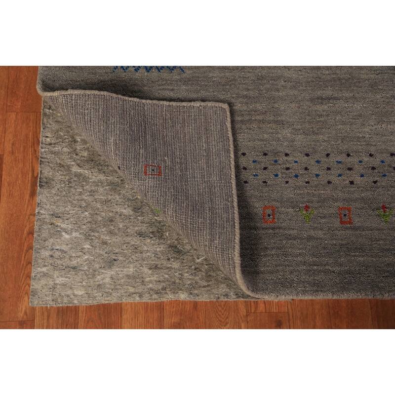 Tribal Gray Gabbeh Square Area Rug Handmade Wool Carpet - 6'6"x 6'7"