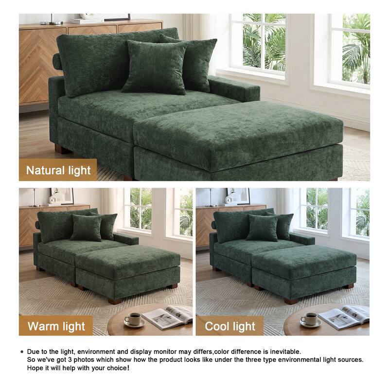 Modern Chenille Chaise Lounge Set with Ottoman