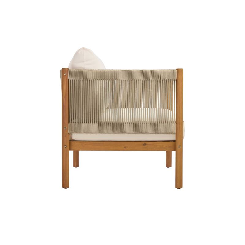 Christopher Knight Home - Outdoor Acacia Wood 4-Piece Patio Sofa Set with Rope Panels and Cushions